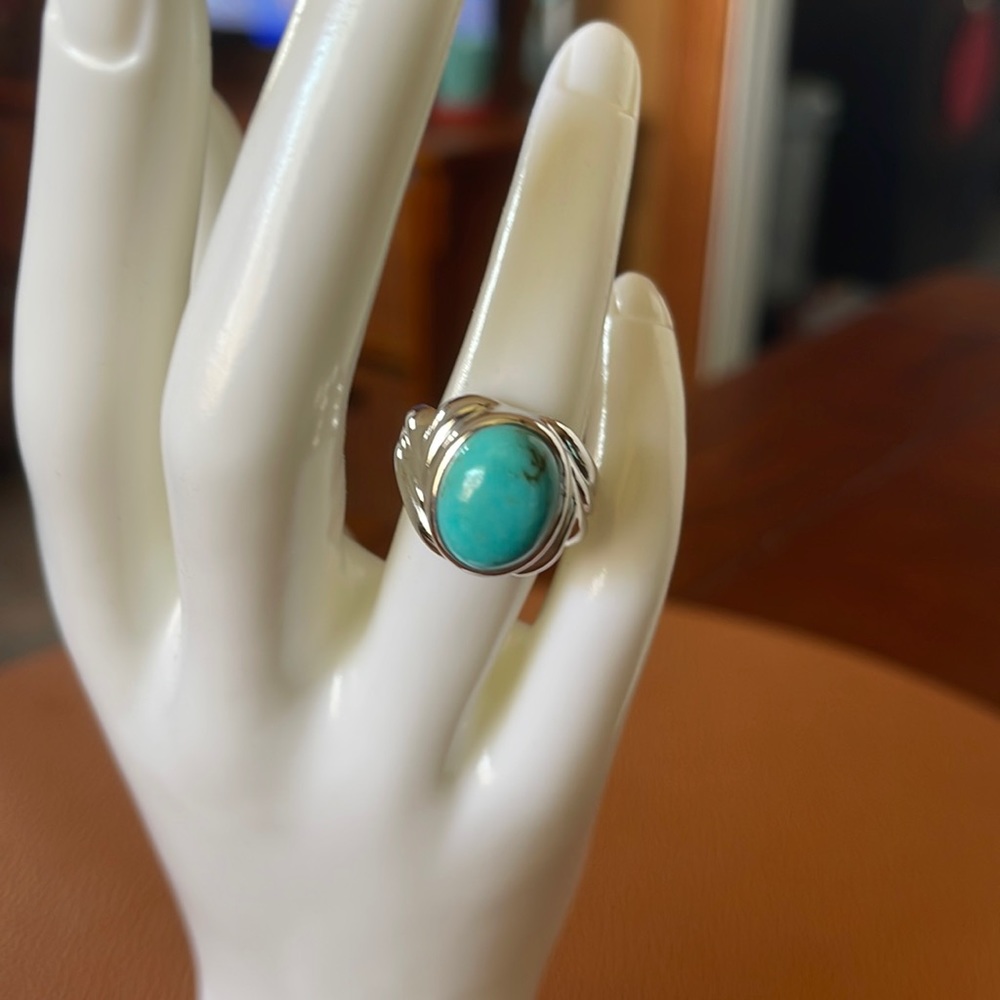 Turquoise Oval Cut Ring Sterling Silver Ring